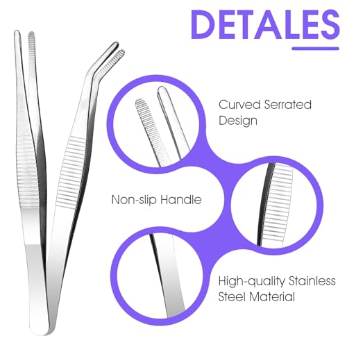 AOZUO 2 Stück 14 cm Gebogene Pinzette, Edelstahl Spitz Rutschfest Lang Stumpf Gerade Universal Abgewinkelte Pinzetten für Elektronik Laborarbeiten Wassertiere