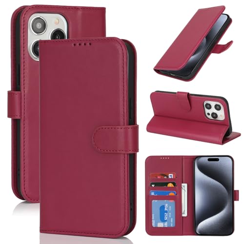 Image of for iPhone 15 Pro Case Wallet with Card Holder,for iPhone 15 Pro Wallet Case for Women Men,PU Leather Shockproof Magnetic Buckle Stand Flip Phone Case-Red