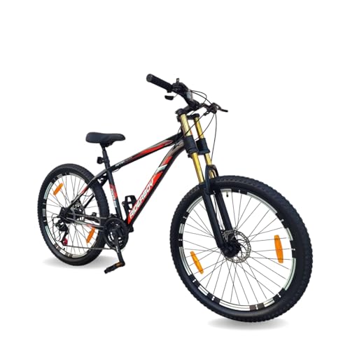 Image of RIDERBOY Double Crown Suspension 26T | 21 Gear Cycle for Men | Strong Steel Frame & Dual Disc Brakes with Mega Hub | MTB Bicycle for Off-Road & City Riding Ideal for 13+ Yrs - Black