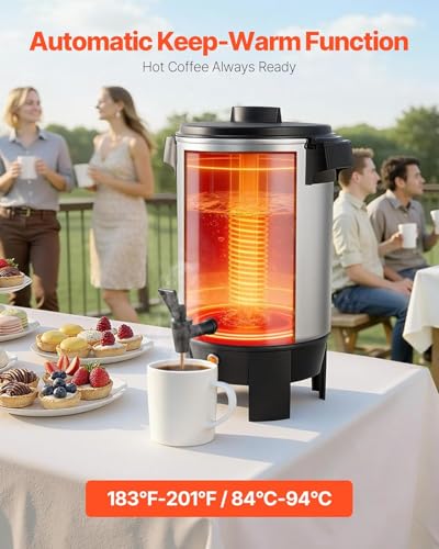 Image of VEVOR Commercial Coffee Urn, 30 Cup 4.5 L Hot Beverage Dispenser with Dripless Faucet, Quick-Brewing Commercial Coffee Maker, Automatic Temperature Control, for Catering, Party, Church & Restaurant