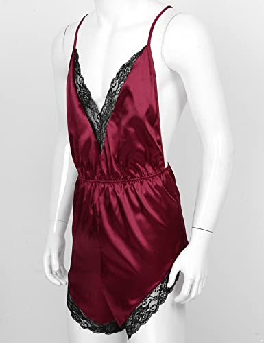 Lejafay Sissy Mens Adult Satin Lingerie Open Back Romper Bodysuit Crossdressing Nightwear Pajamas3