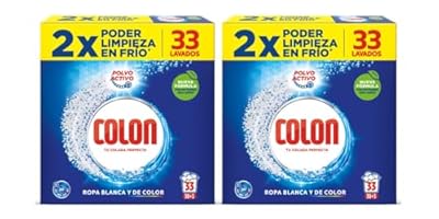 Colon Polvo Activo - Detergente para lavadora  adecuado para ropa blanca y de color  formato polvo -Pack 2x 33 dosis  66 Dosis