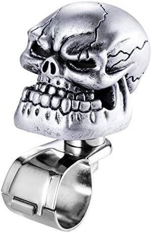 Arenbel Skull Steering Wheel Suicide Spinner Knob Power Turning Control Assist Grip Handle Fit Most Cars Trucks Tractors Boats, Silver