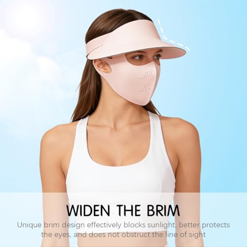 Image of SANNIDHI Summer Face Mask with Wide Brim Cap, 2 in 1 Sun Protection Visor Hat and Face Cover for Women Bike Riding, UPF 50+ Outdoor Cool Touch UV Mask Set, Ventilated Open Crown