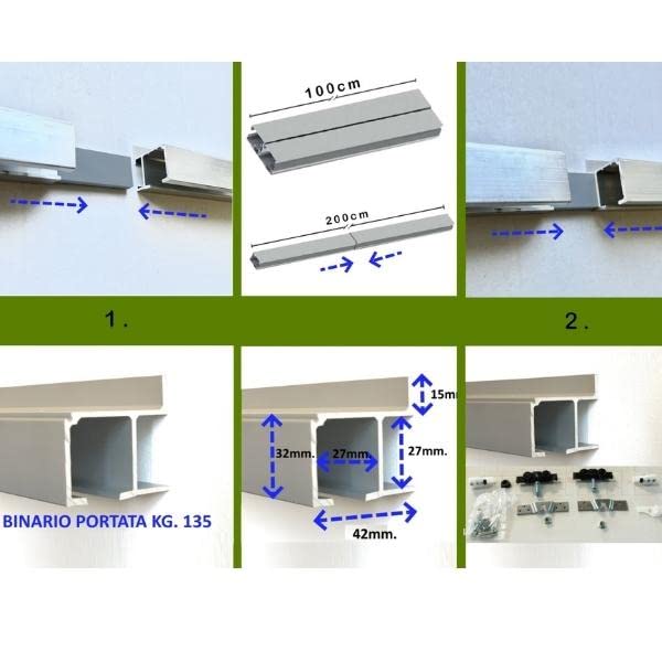 BINARIO FINGER ATTACCO A PARETE CON GIUNZIONE AD INCASTRO KG.120 / CM. 180