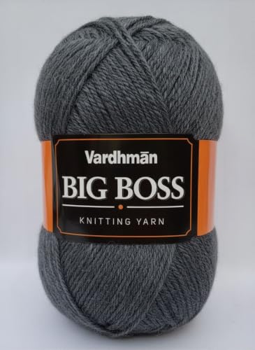 Image of Vardhman BigBoss Knitting Yarn - 200g Ball, 575m, 84% Acrylic + 16% Nylon, 3-Ply DK Weight, Soft & Durable Wool for Knitting, Craft, babywear, blanket, winter wear; threads for crochet hook needle - Boss-30 - Uniform Grey