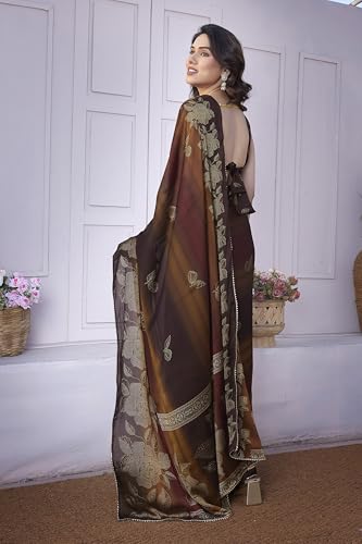 Image of MIRCHI FASHION Saree for Woman Chiffon Foil Work Floral Printed | Ethnic Sari for Function and Farewell with Unstitched Blouse Piece (Available in 15 Colors)