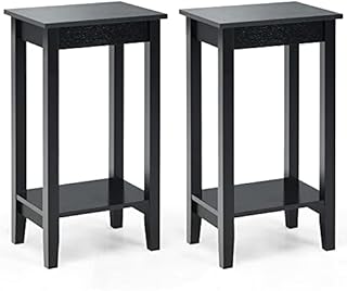 COSTWAY Bedside Table Set of 2, Wooden Narrow Nightstand Sofa Side Table with 2-Tier Storage Shelves, Slim Tall Telephone Table End Accent Tea Desk for Living Room and Bedroom, 40x30x74cm (Black)