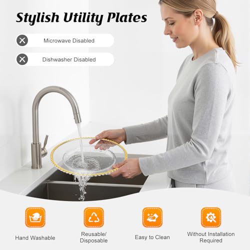 Platos Cargadores Transparentes con Borde Dorado, Plástico, Pack 25 miniatura 4