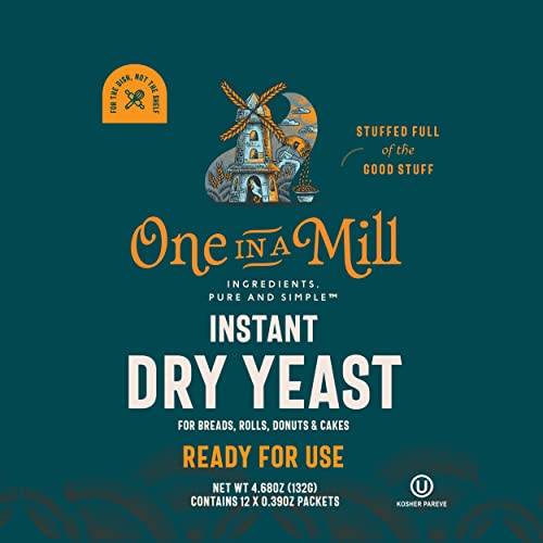 One in a Mill Instant Dry Yeast Packets | Fast Acting Self Rising Yeast for Baking Bread, Cake, Pizza Dough Crust | Kosher | Quick Rapid Rise Leavening Agent for Pastries | 12 Packets