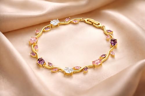 Image of Trendy Tulip Bracelet for Women | Gold Plated Pink Crystal Floral Bracelet | Elegant Minimalist Jewelry | Adjustable Chain Bracelet Gift for Girls Women | Stylish Party Daily Wear Accessory
