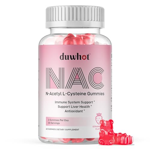 duwhot NAC Gummies 600mg, Chewable NAC Supplement N-Acetyl Cysteine for Lung Health & Immune Support, Liver Detox Cleanse & Antioxidants, Natural Strawberry Flavor, 60ct