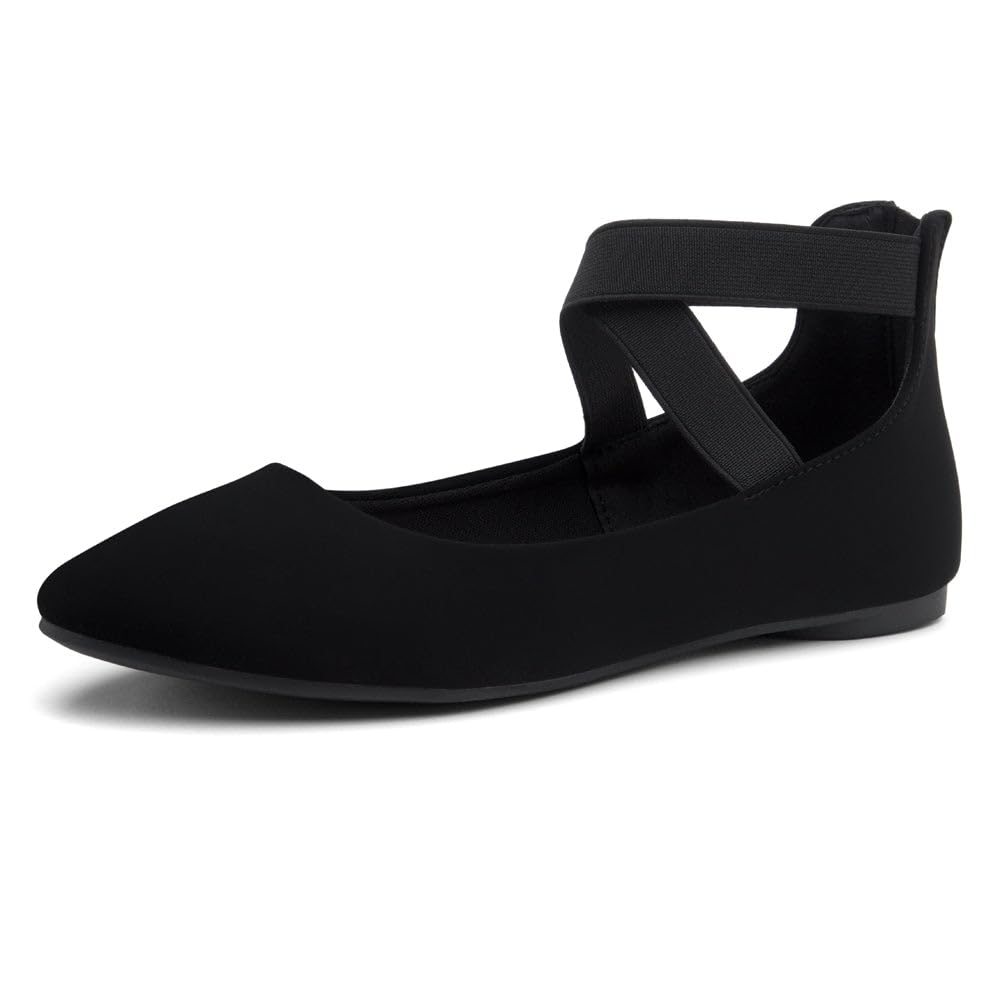 Shoe Land Women's Flats – Dressy & Casual Almond Toe Flat Shoes with Elastic Ankle Strap, Comfortable Slip-On Ballet Flats for Work, Office & Special