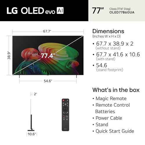 Image of LG 77-Inch Class OLED AI 4K B6 Series Smart TV w /Dolby Atmos, Dolby Vision, HDR10, AI Super Upscaling 4K, Filmmaker Mode, Wow Orchestra, Compatible with Alexa (OLED77B6GUA, 2026)