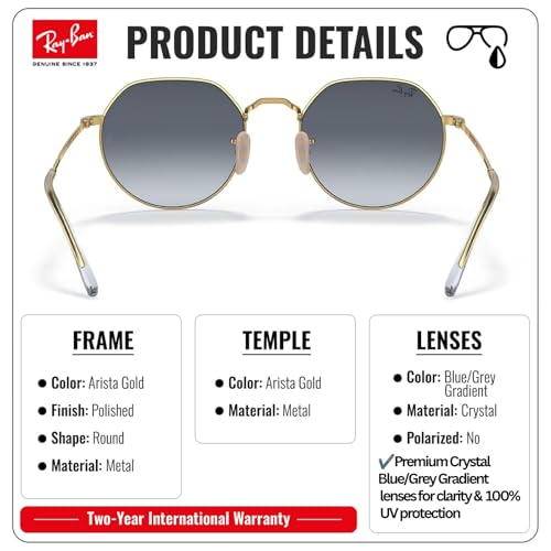 Image of Ray-Ban RB3565 JACK Square-Round Shaped Sunglasses for Men & Women with Official RAYBAN Eyewear Kit