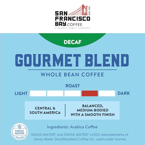 SAN FRANCISCO BAY SF Coffee Whole Bean 2LB Medium Roast Swiss Water Processed Decaffeinated, Decaf Gourmet Blend, 2 Pound (Pack of 1), 32 Ounce