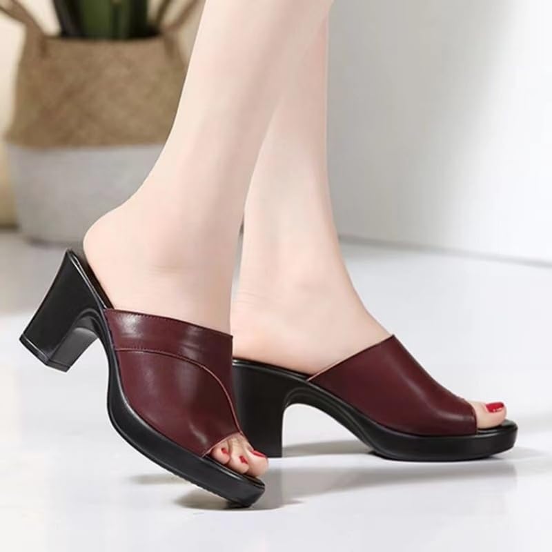 [Summer Slide Sandals] Chunky Heel Peep Toe Mules - Elegant Women's Summer Slide Sandals - Easy Slip-On, Perfect for Casual Wear4