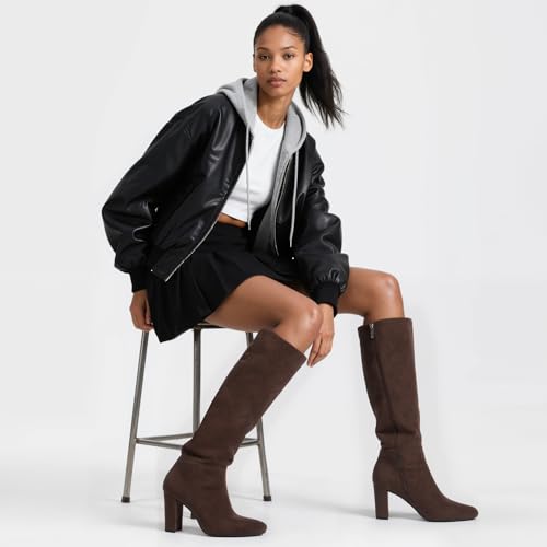 Image of Modatope Knee High Boots for Women Chunky Heel Rounded Toe Tall Boots
