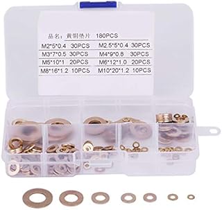 Brass 180Pcs Brass Flat Washer Assortment Set with Box M2/M2.5/M3/M4/M5/M6/M8/M10
