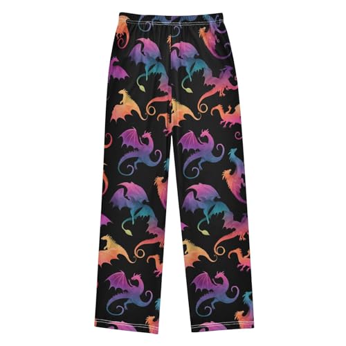 Rainbow Color Dragon Pajama Pants Soft Lounge Sleepwear PJ Bottoms with Elastic Waist Ages 6–14 Years2