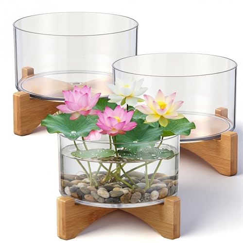 Baderke 3 Set Lotus Bowl Planter with Base 5.9 Inch Plastic Hydroponic Planter Water Lily Bowl Large Fishbowl Plastic Container for Aquatic Plant Pot Fish Tank Aquarium Garden Decoration