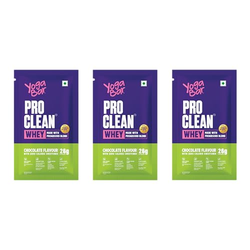 Image of Yogabar Pro Clean Whey Protein Powder, Chocolate Flavour, 25g Protein Blend with Zero Calorie Sweetener, 35g x Pack of 3