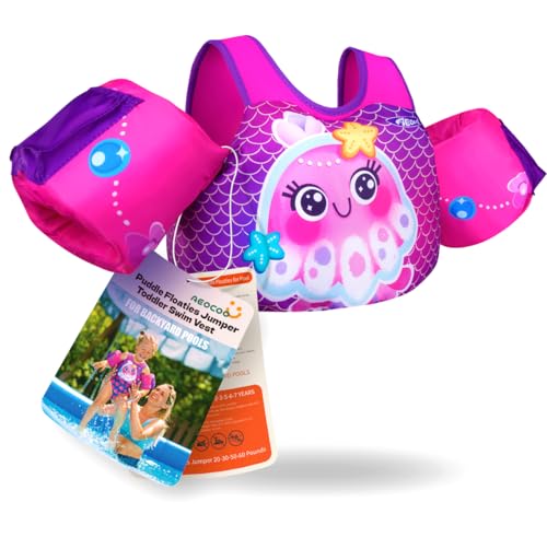 AEOCOO Puddle Float Jumper 20-30-50-60-70 Pounds, Toddler Swim Vest for 1-3-5-6-9 Years Old, Pool Floats with Swimming Arm Floaties Swim Jacket for Kids Swimmies, Boys, Girls, Niños, Seajelly