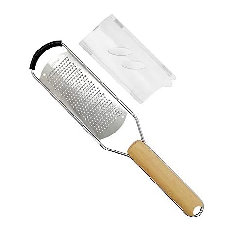 ONESWI Upgrade Zester Grater & Cheese Grater — Parmesan Cheese, Lemon, Ginger, Garlic, Chocolate, Vegetables, Fruits, Solid Beech Handle, Fine Stainless Steel Blades with Protector, Dishwasher Safe Cover