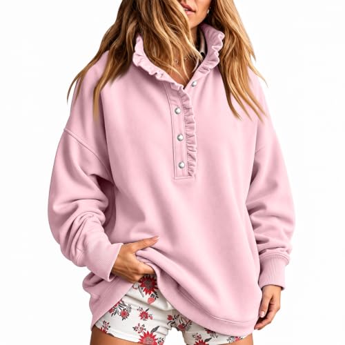 Mock Neck Sweatshirt Women Henley Pullover Button Sweatshirt Sweta Shirts