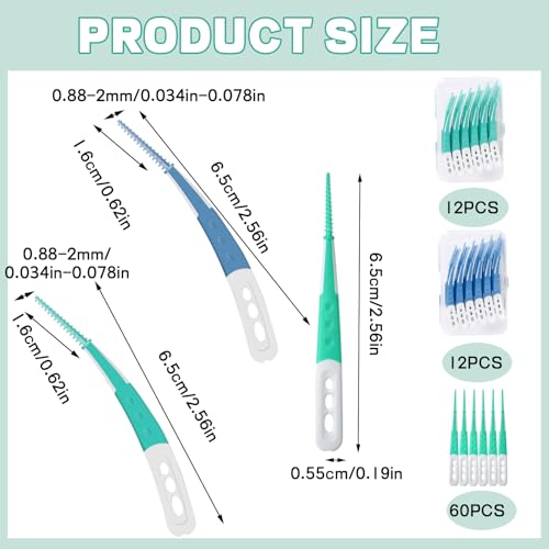 84 Stück Zahnzwischenraumbürsten,Zahnreinigung Zwischenräume,Wiederverwendbar,Tragbar,zur Reinigung Schwer Erreichbarer Zahnzwischenräume (Grün und Blau) – Bild 7