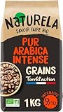 NATURELA - Café Grains Bio - Café Grains Pur Arabica Intense - Torréfaction Lente - Fabriqué en France - 1 kg