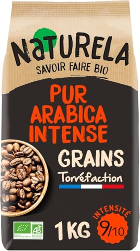 NATURELA - Café Grains Bio - Café Grains Pur Arabica Intense - Torréfaction Lente - Fabriqué en France - 1 kg