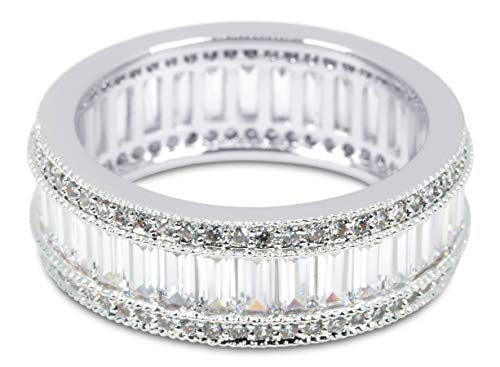 Savlano 18K Gold Plated Cubic Zirconia 8MM Emerald Cut Eternity Lustrous Ring Band for Women2