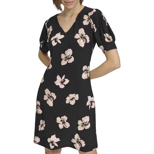 Image of Tommy Hilfiger Women's Short Puff Sleeve V-Neck Shift Mini Dress