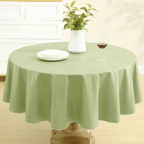 Lintex Cafe Hotel Linen Look Vinyl Flannel Backed Tablecloth, Heavyweight 4 Gauge, 70 Inch Round, Celery Green Indoor Outdoor Waterproof Wipe Clean Table Cover