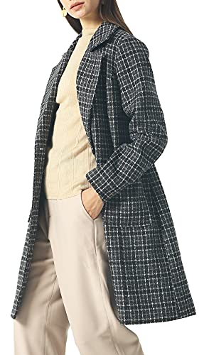 Image of chouyatou Women Elegant Notched Collar Double Breasted Wool Blend Over Coat (Medium, Black-Plaid)