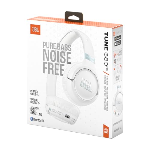 Image of JBL Tune 680NC Wireless On-Ear Headphones with Noise Cancelling - White | Bluetooth 6.0, Smart Ambient, up to 76 hours battery life, Google Fast Pair, Microsoft Swift Pair and Hi-Res Audio