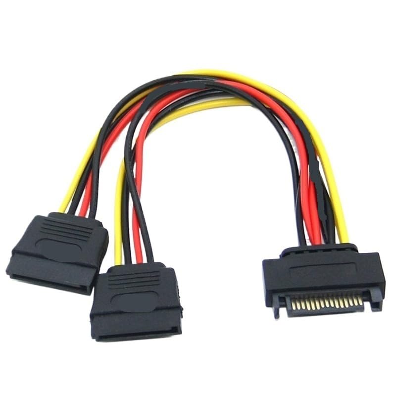 Cable de alimentación SATA II 20 cm con conector macho 15 pines a 2 hembras