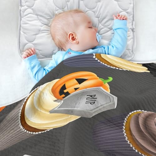 Burbuja Halloween Themed Cupcakes Baby Blanket for Boys Girls, Nursery Soft Warm Swaddling Receiving Baby Blankets, 30x40 in Toddler Blanket4