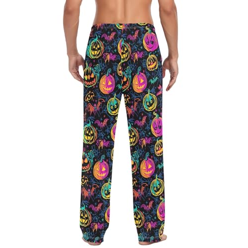 Men's Halloween Pumpkins Pajama Pants with Pockets - Straight Fit Cotton Sleep Bottoms for Lounge & Nightwear#3853