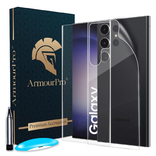Image of ArmourPro Advanced HD+ UV Tempered Glass Compatible With Samsung Galaxy S23 Ultra 5G (6.8 Inch) With Edge To Edge Back Nano Membrane and Easy Cleaning Kit | Clear