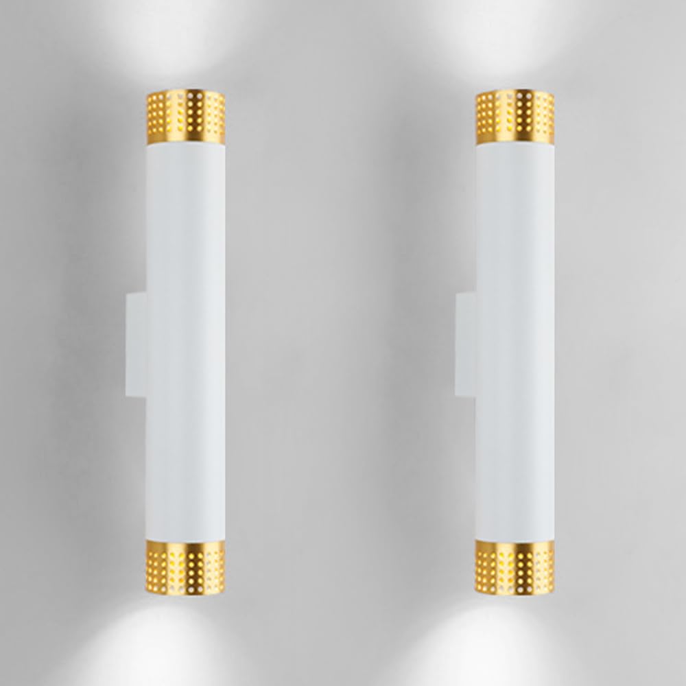 wall lamps for bedroom 2 Pack Cylindl Sconces Up and Down Indoor Light Aluminum Lamp Light for Living Room Corridor Hotel Bookstore(White,22cm)