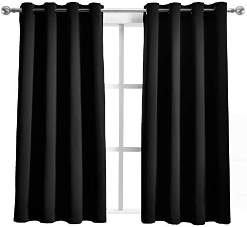 SHEEROOM Blackout Curtains for Bedroom Thermal Insulated with Grommet Top, 52 x 63 inch, Black, 1 Curtain Panel