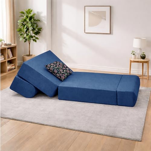 Image of Convertible 3 * 6 Single Seater Sofa Cum Bed | Foldable Sofa Bed for Apartments & Studio Rooms (Blue, URBANPRO)