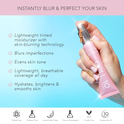 DOLL 10 NO. Doll 10 TCE Liquid Filter – CC Cream - Liquid Foundation - Lightweight Tinted Moisturizer & Skin Tint - Blurs Pores & Fine Lines - Vegan - Clean Makeup - [Light/Medium] - 30 Day Supply