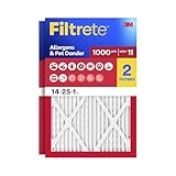 Filtrete 14x25x1 AC Furnace Air Filter, MERV 11, MPR 1000, Micro Allergen Defense, 3-Month Pleated 1-Inch Electrostatic Air Cleaning Filter, 2 Pack (Actual Size 13.781 x 24.781 x 0.84 in)