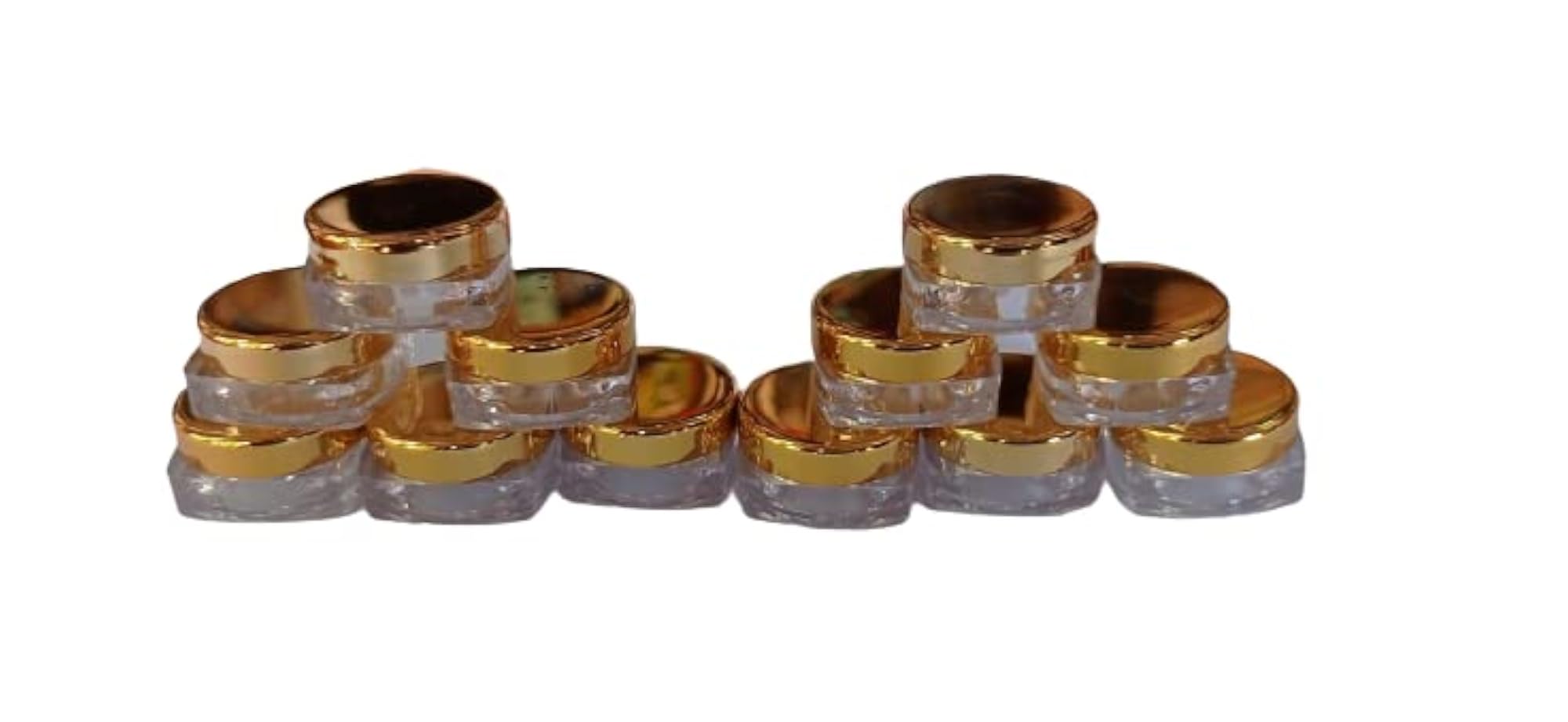 5 Gram Gold Cap Transparent Square Base Cosmetic Jars, Pack of 24