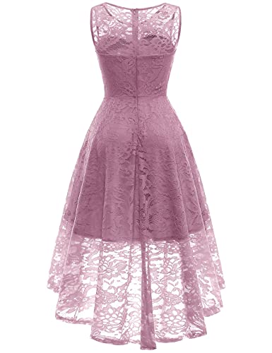 Muadress Women's Elegant Floral Lace Dress Sleeveless Crew Neck Hi-Lo Cocktail Dress For Evening Party Dustypink Xl #TOP3