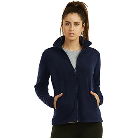 Sofra Women's Polar Fleece Full Zip Up Winter Jacket (L, Navy) Cover