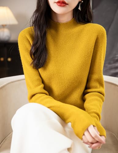 Image of Chanyarn Women's 100% Merino Wool Seamless Sweater Mock Neck First-Line Ready to Wear Long Sleeve Ribbed Knit Pullover